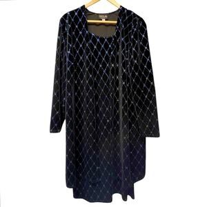 Vintage Onyx 2 Piece Dress Open Blazer Black Velvet Rhinestone Metallic Size 16